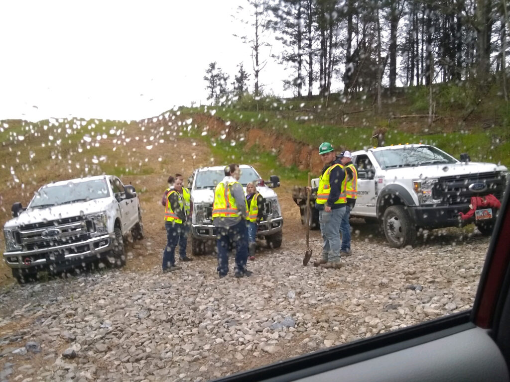 Mountain Valley Pipeline workers cluster in Giles County, VA, April 21, 2020